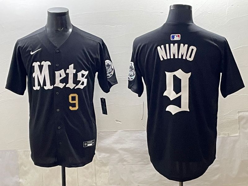 Men 2025 New York Mets #9 Nimmo Black Five generations Joint Name Nike MLB Jersey style 6->indianapolis colts->NFL Jersey